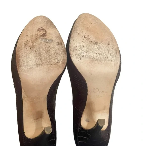 Christian Dior Python Leather Peep Toe Pumps Heels Burgundy Wine size 351/2 (5.5 - Picture 10 of 15